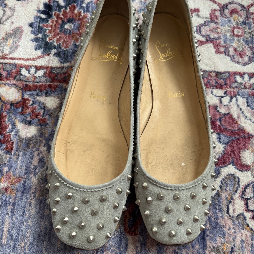 Christian Louboutin Gray Studded Women's Flats